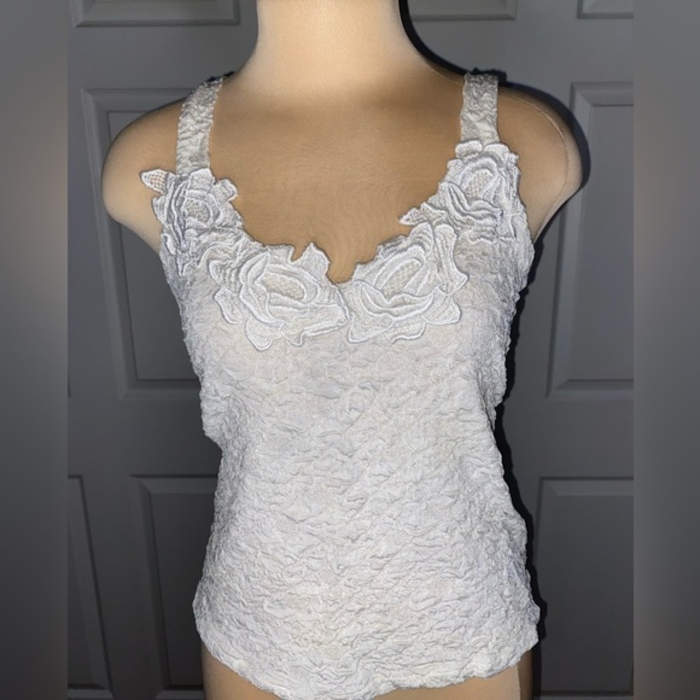 Cris Moda White Floral Appliqué Tank Top, Made in Italy, Bride to Be